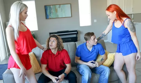 Горячие мамочки обменялись пасынками в дикой свинговой групповухе!